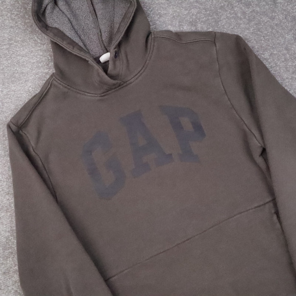 GAP Spellout Logo Pockets Large Gray Long Sleeve Pullover Hoodie - Picture 9 of 11